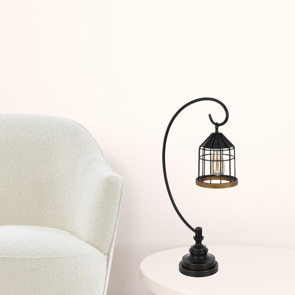 HomeRoots 31" Bronze Metal Table Lamp - Industrial Cage Shade for Warm Ambient Lighting in Any Space 524676