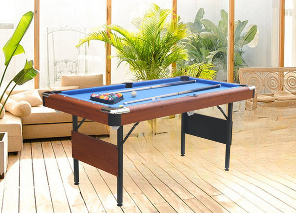 English Elm Pool Billiard Table Foldable Steel Legs Velvet Surface Family Game Room Fun Blue,Wood W1936P375433