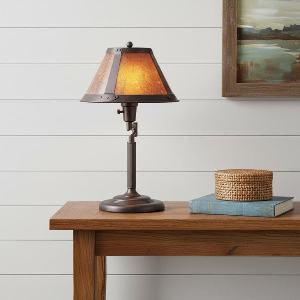 HomeRoots 18" Gray Metal Candlestick Table Lamp with Amber Shade - Dimmable, Adjustable Lighting for Any Space 524678