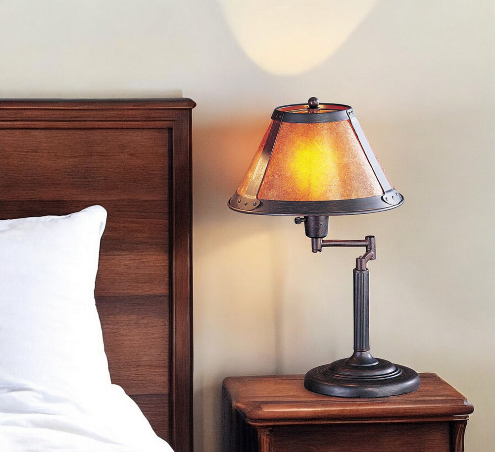 Homeroots 18" Gray Metal Candlestick Table Lamp With Amber Empire Shade   524678