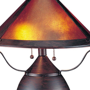 Homeroots 17" Rust Metal Two Light Round Table Lamp With Amber Empire Shade   524679