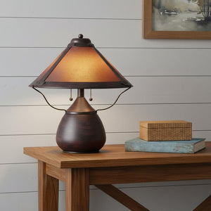 HomeRoots 17" Rustic Mission Table Lamp with Amber Shade - Stylish Two-Light Design for Warm Ambient Glow 524679
