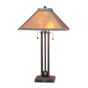 Homeroots 25" Gray Metal Two Light Cylinder Table Lamp With Amber Square Shade   524680
