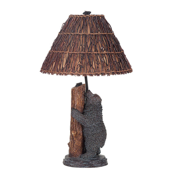 HomeRoots 29" Gray Novelty Table Lamp - Textured Resin Base & Rustic Brown Shade for Cozy Ambiance & Style 524681