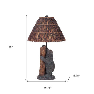 HomeRoots 29" Gray Novelty Table Lamp - Textured Resin Base & Rustic Brown Shade for Cozy Ambiance & Style 524681