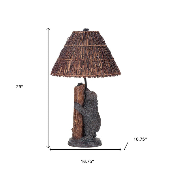 HomeRoots 29" Gray Novelty Table Lamp - Textured Resin Base & Rustic Brown Shade for Cozy Ambiance & Style 524681