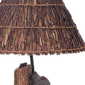 HomeRoots 29" Gray Novelty Table Lamp - Textured Resin Base & Rustic Brown Shade for Cozy Ambiance & Style 524681