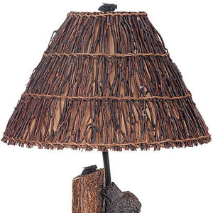 HomeRoots 29" Gray Novelty Table Lamp - Textured Resin Base & Rustic Brown Shade for Cozy Ambiance & Style 524681