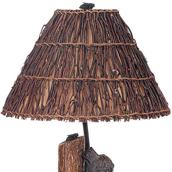 HomeRoots 29" Gray Novelty Table Lamp - Textured Resin Base & Rustic Brown Shade for Cozy Ambiance & Style 524681