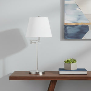 HomeRoots 28" Nickel Metal Table Lamp with Adjustable Shade for Soft, Ambient Lighting - Perfect for Any Room! 524682