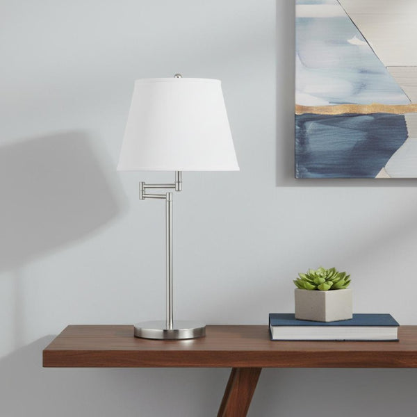 HomeRoots 28" Nickel Metal Table Lamp with Adjustable Shade for Soft, Ambient Lighting - Perfect for Any Room! 524682