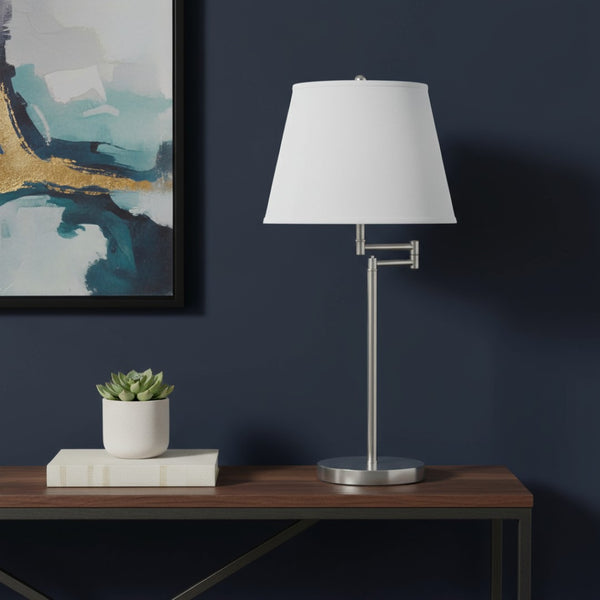 HomeRoots 28" Nickel Metal Table Lamp with Adjustable Shade for Soft, Ambient Lighting - Perfect for Any Room! 524682