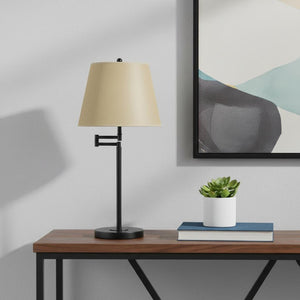 HomeRoots 27" Elegant Bronze Metal Table Lamp with Tan Shade – Adjustable Brightness & Timeless Design 524683