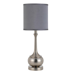 Homeroots 25" Nickel Metal Round Table Lamp With Gray Cone Shade   524684