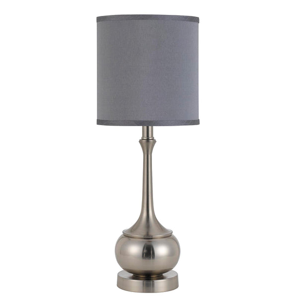 Homeroots 25" Nickel Metal Round Table Lamp With Gray Cone Shade   524684