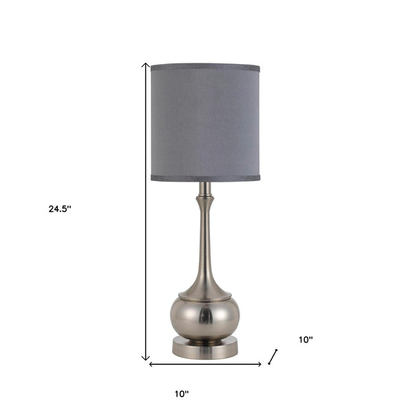 Homeroots 25" Nickel Metal Round Table Lamp With Gray Cone Shade   524684