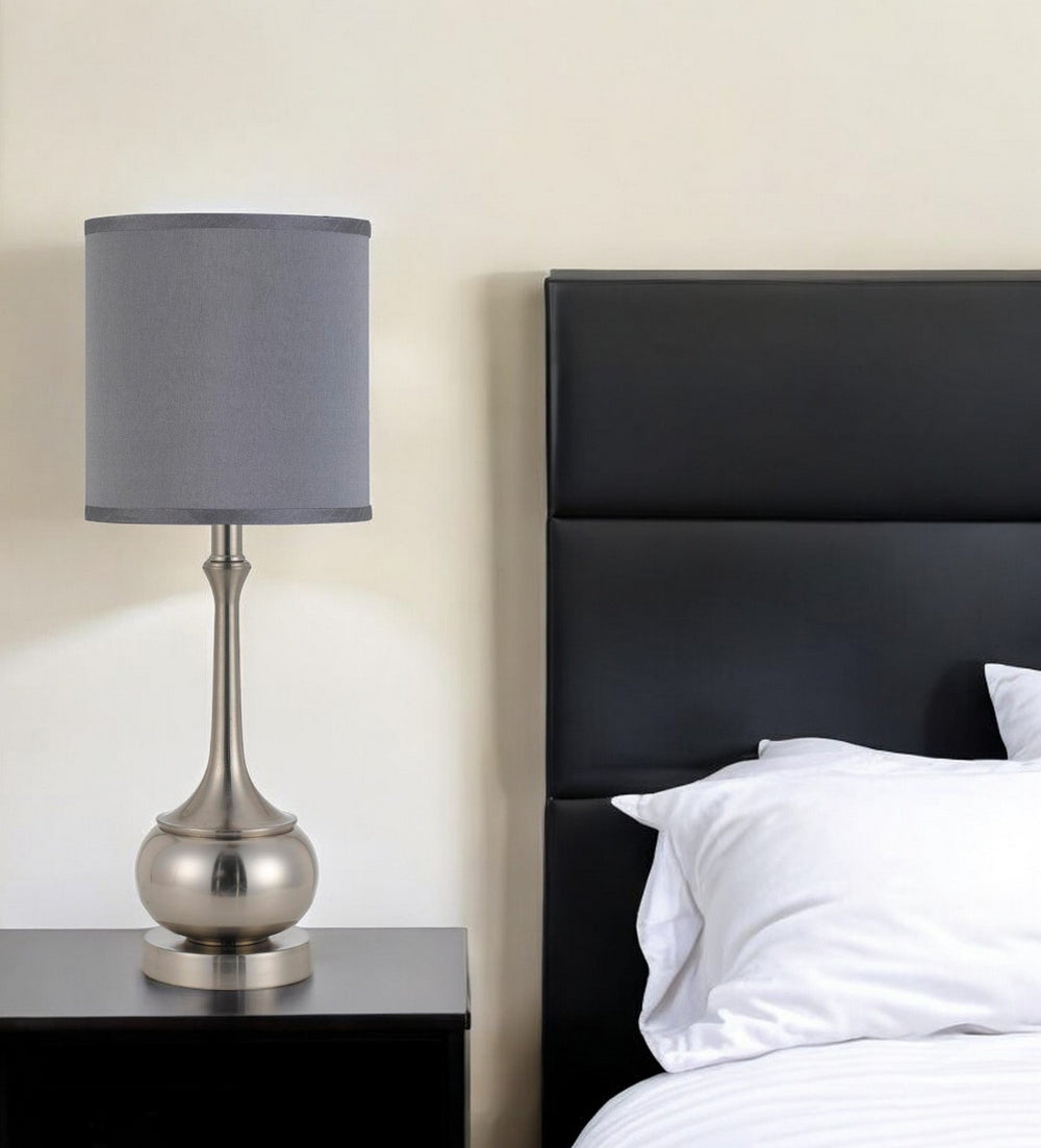 Homeroots 25" Nickel Metal Round Table Lamp With Gray Cone Shade   524684