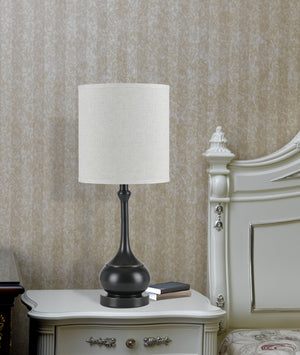 Homeroots 25" Bronze Metal Table Lamp With Beige Drum Shade   524685