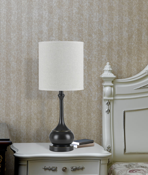 Homeroots 25" Bronze Metal Table Lamp With Beige Drum Shade   524685