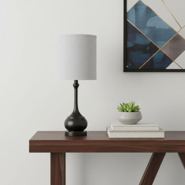 HomeRoots 25" Blackened Bronze Table Lamp with Off-White Drum Shade - Modern Accent for Any Room Decor! 524685