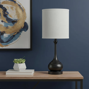 HomeRoots 25" Blackened Bronze Table Lamp with Off-White Drum Shade - Modern Accent for Any Room Decor! 524685