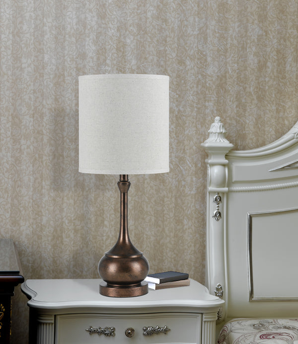 Homeroots 25" Rust Metal Round Table Lamp With White Drum Shade   524686