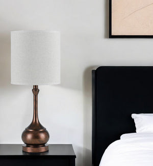 Homeroots 25" Rust Metal Round Table Lamp With White Drum Shade   524686