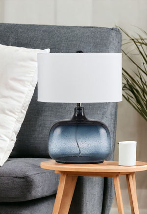 Homeroots 24" Dark Blue Glass Table Lamp With White Novelty Shade   524687