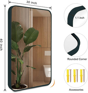 English Elm 30x40 Inch Metal Framed Rectangular Bathroom Mirror 4mm HD Glass Shatterproof Film Modern Design Black W2203P303033