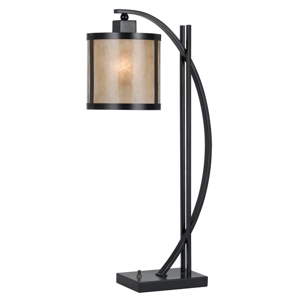 Homeroots 26" Black Metal Lantern Table Lamp With White Drum Shade   524689
