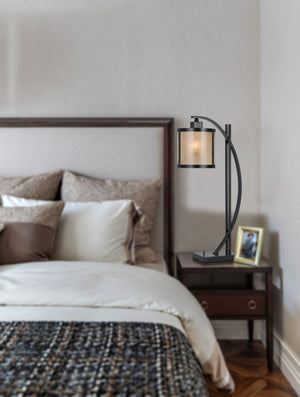 Homeroots 26" Black Metal Lantern Table Lamp With White Drum Shade   524689