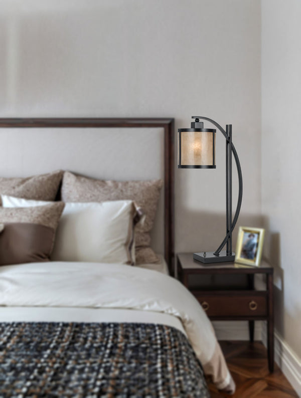 Homeroots 26" Black Metal Lantern Table Lamp With White Drum Shade   524689