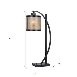 Homeroots 26" Black Metal Lantern Table Lamp With White Drum Shade   524689