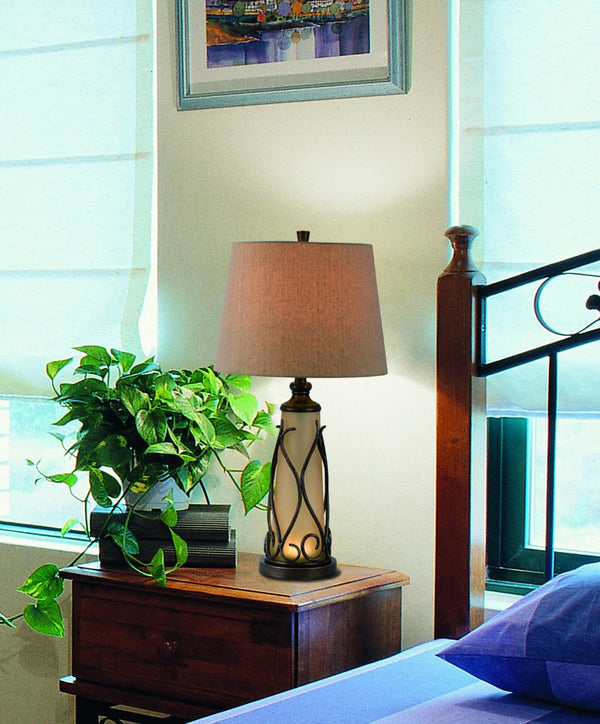 HomeRoots 30" Elegant Brown Metal Two-Light Table Lamp with Empire Shade - Classic Style & Warm Illumination 524690