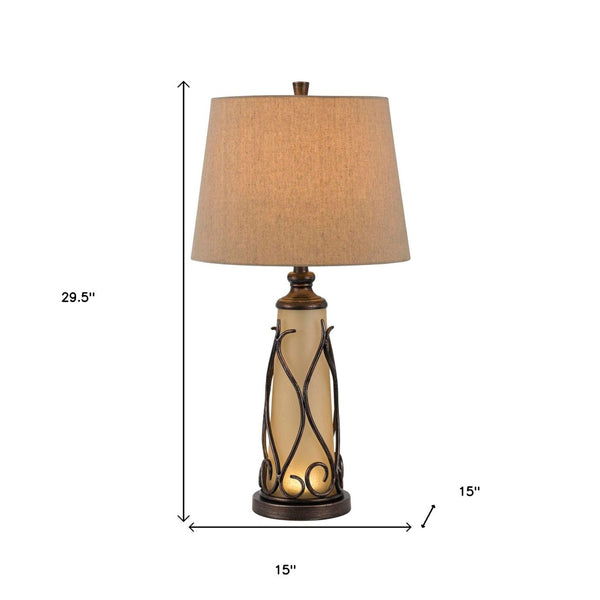 HomeRoots 30" Elegant Brown Metal Two-Light Table Lamp with Empire Shade - Classic Style & Warm Illumination 524690