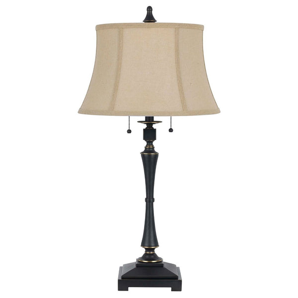 HomeRoots 31" Elegant Black Metal Two-Light Candlestick Table Lamp with Soft Beige Shade for Any Decor 524692