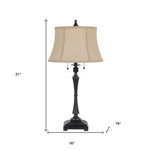 HomeRoots 31" Elegant Black Metal Two-Light Candlestick Table Lamp with Soft Beige Shade for Any Decor 524692