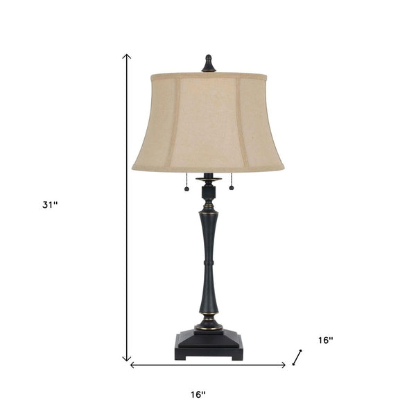 HomeRoots 31" Elegant Black Metal Two-Light Candlestick Table Lamp with Soft Beige Shade for Any Decor 524692