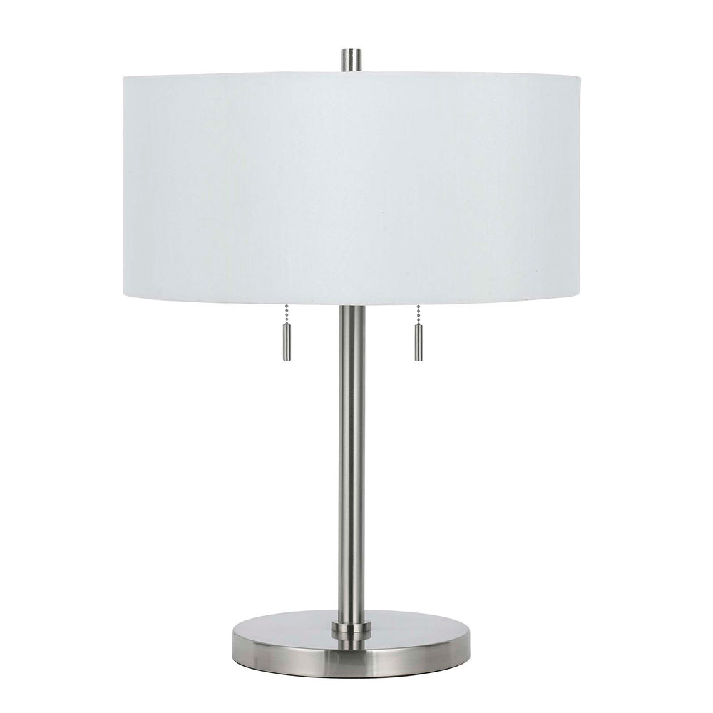 Homeroots 24" Nickel Metal Two Light Table Lamp With White Empire Shade   524693