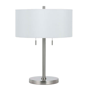 Homeroots 24" Nickel Metal Two Light Table Lamp With White Empire Shade   524693