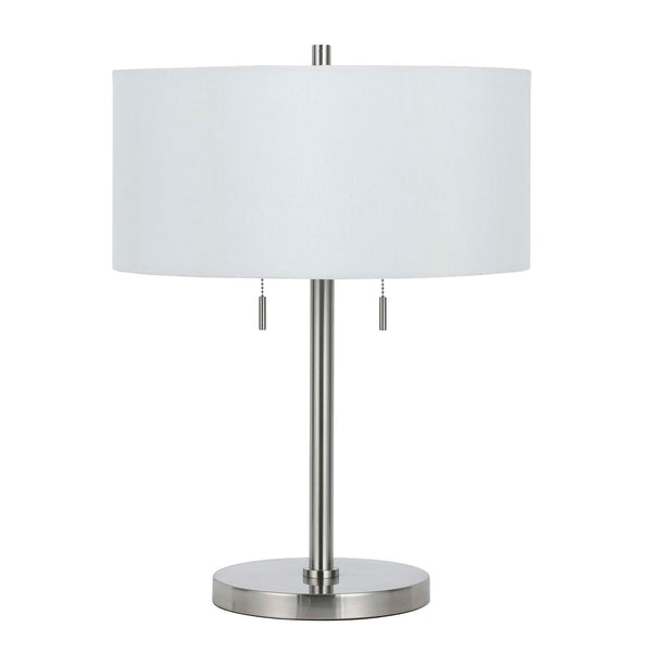 Homeroots 24" Nickel Metal Two Light Table Lamp With White Empire Shade   524693