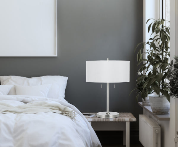 Homeroots 24" Nickel Metal Two Light Table Lamp With White Empire Shade   524693