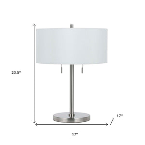 Homeroots 24" Nickel Metal Two Light Table Lamp With White Empire Shade   524693