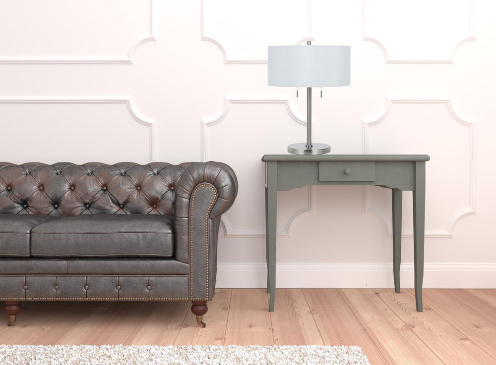 Homeroots 24" Nickel Metal Two Light Table Lamp With White Empire Shade   524693