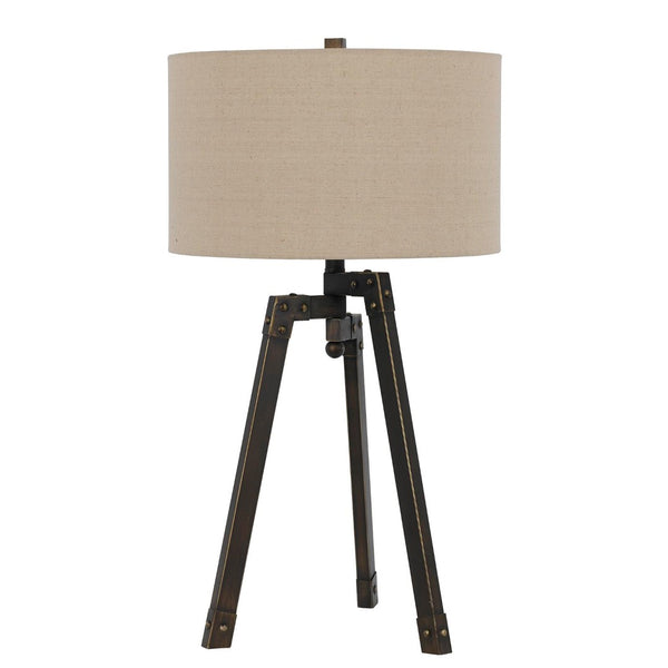 HomeRoots 32" Charcoal Metal Tripod Table Lamp with Tan Linen Shade - Stylish Ambient Lighting for Any Space 524695