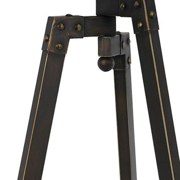 HomeRoots 32" Charcoal Metal Tripod Table Lamp with Tan Linen Shade - Stylish Ambient Lighting for Any Space 524695