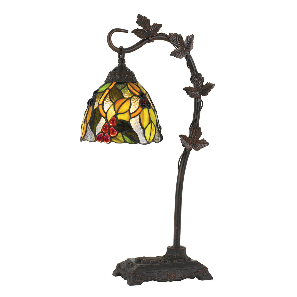 Homeroots 24" Bronze Metal Tiffany Style Table Lamp With Hanging Stained Glass Shade   524697