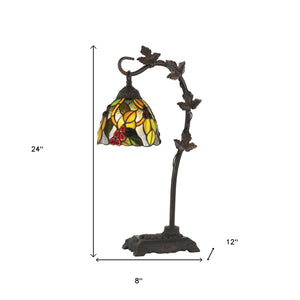 Homeroots 24" Bronze Metal Tiffany Style Table Lamp With Hanging Stained Glass Shade   524697