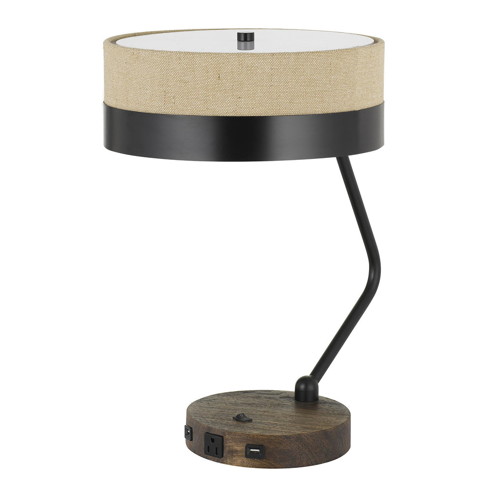 Homeroots 20" Black Metal Two Light Desk Usb Table Lamp With Beige Drum Shade   524698