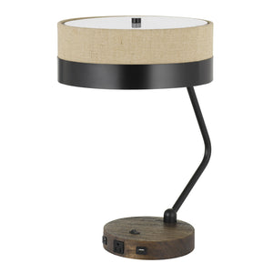 Homeroots 20" Black Metal Two Light Desk Usb Table Lamp With Beige Drum Shade   524698